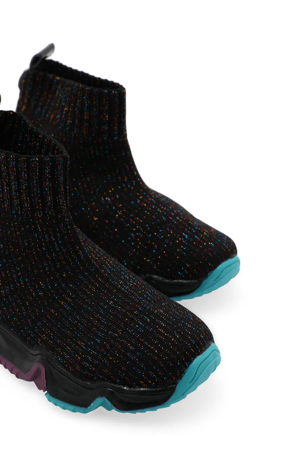 Girls Black Knitted High-Top Sneaker