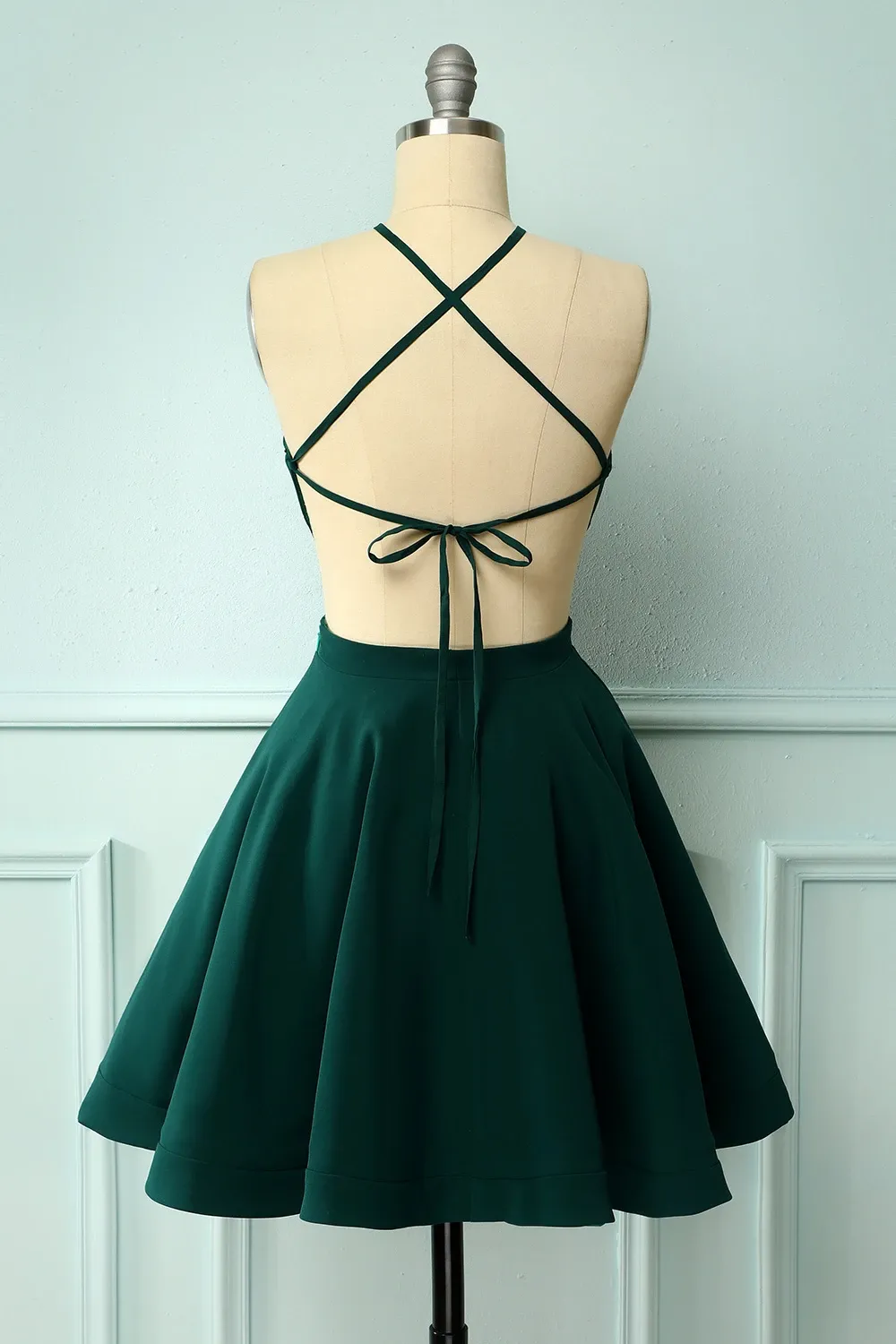 Green Halter Short Homecoming Dress, A Line Sleeveless Graduation Dress UQH0006