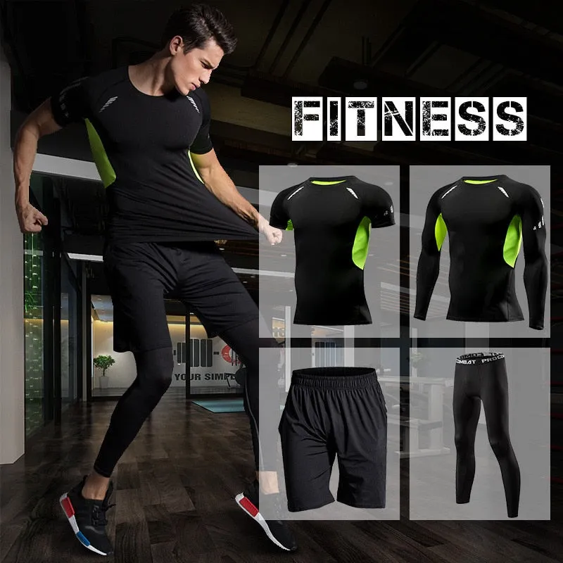 Gym Tight Running Set for Men's Sport Suit Outdoor Jogging Sports Clothing Men Fitness Sportswear Dry Fit Training Tracksuit MMA