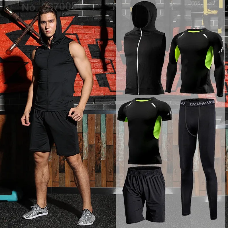 Gym Tight Running Set for Men's Sport Suit Outdoor Jogging Sports Clothing Men Fitness Sportswear Dry Fit Training Tracksuit MMA