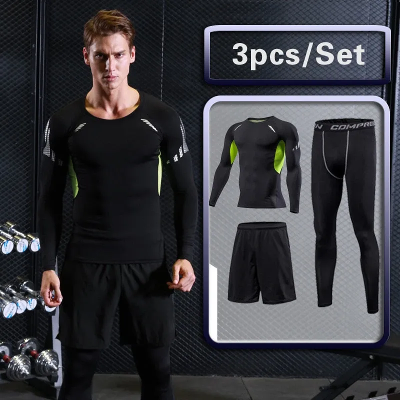 Gym Tight Running Set for Men's Sport Suit Outdoor Jogging Sports Clothing Men Fitness Sportswear Dry Fit Training Tracksuit MMA