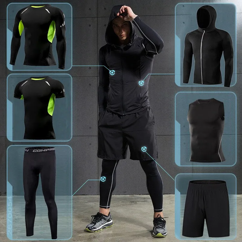 Gym Tight Running Set for Men's Sport Suit Outdoor Jogging Sports Clothing Men Fitness Sportswear Dry Fit Training Tracksuit MMA