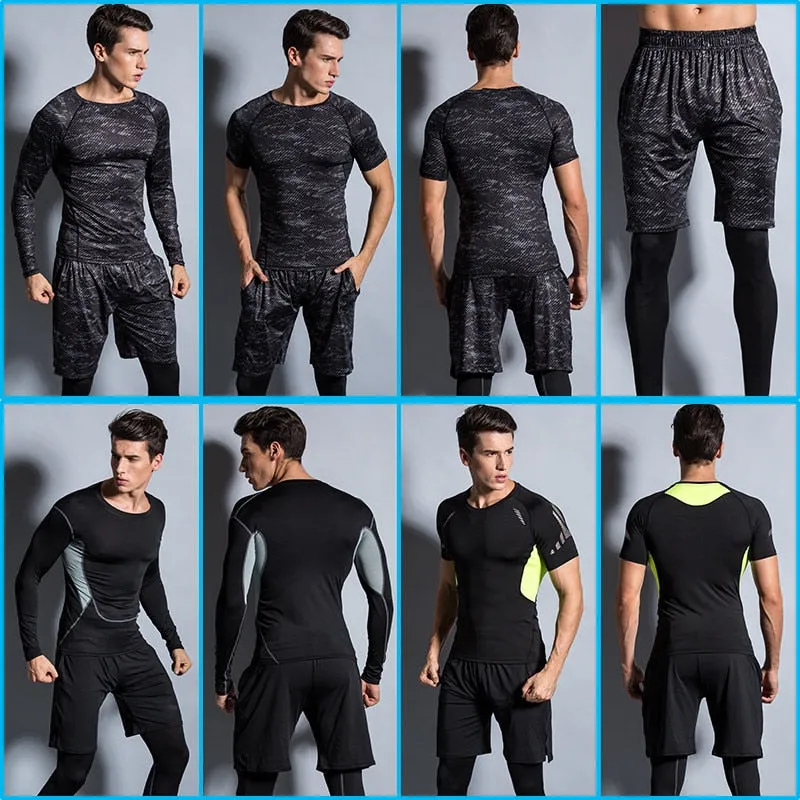 Gym Tight Running Set for Men's Sport Suit Outdoor Jogging Sports Clothing Men Fitness Sportswear Dry Fit Training Tracksuit MMA