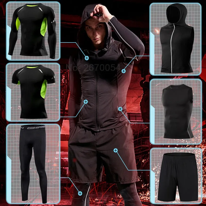 Gym Tight Running Set for Men's Sport Suit Outdoor Jogging Sports Clothing Men Fitness Sportswear Dry Fit Training Tracksuit MMA