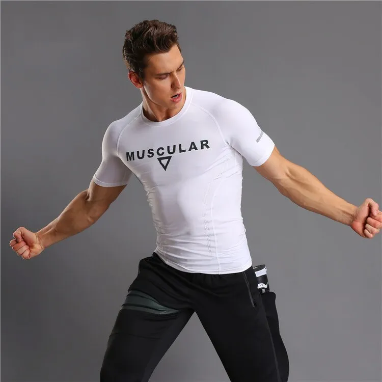 Gym Tight Shirt Sport Tshirt Men's Short Sleeve Running Shirt Male Workout Training Tees Fitness Top T-Shirt Jogging Rashgard