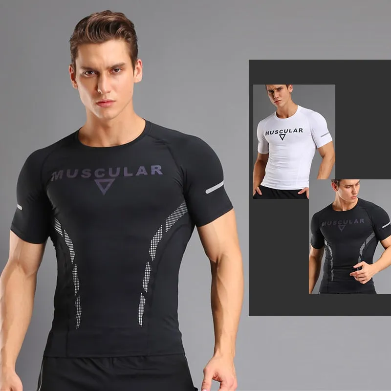 Gym Tight Shirt Sport Tshirt Men's Short Sleeve Running Shirt Male Workout Training Tees Fitness Top T-Shirt Jogging Rashgard