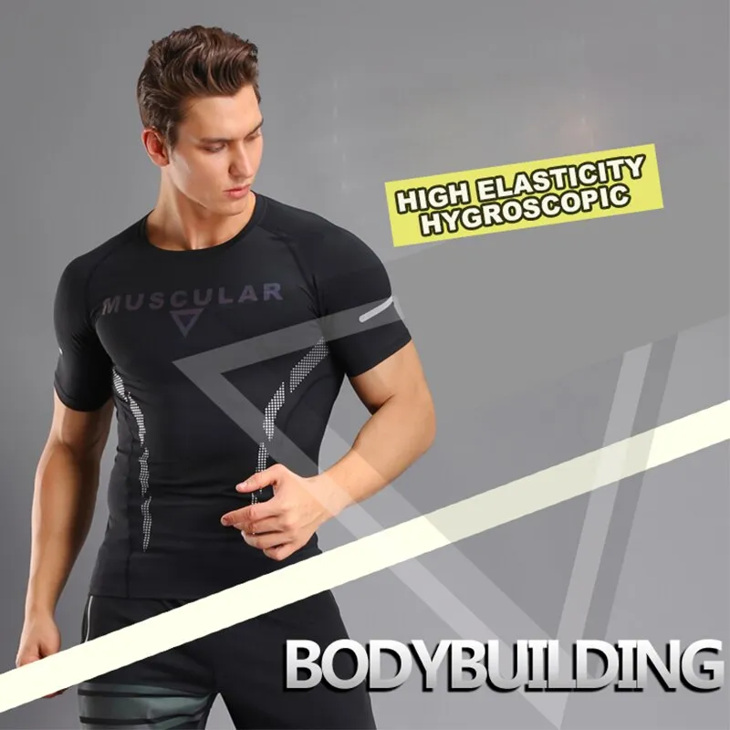 Gym Tight Shirt Sport Tshirt Men's Short Sleeve Running Shirt Male Workout Training Tees Fitness Top T-Shirt Jogging Rashgard