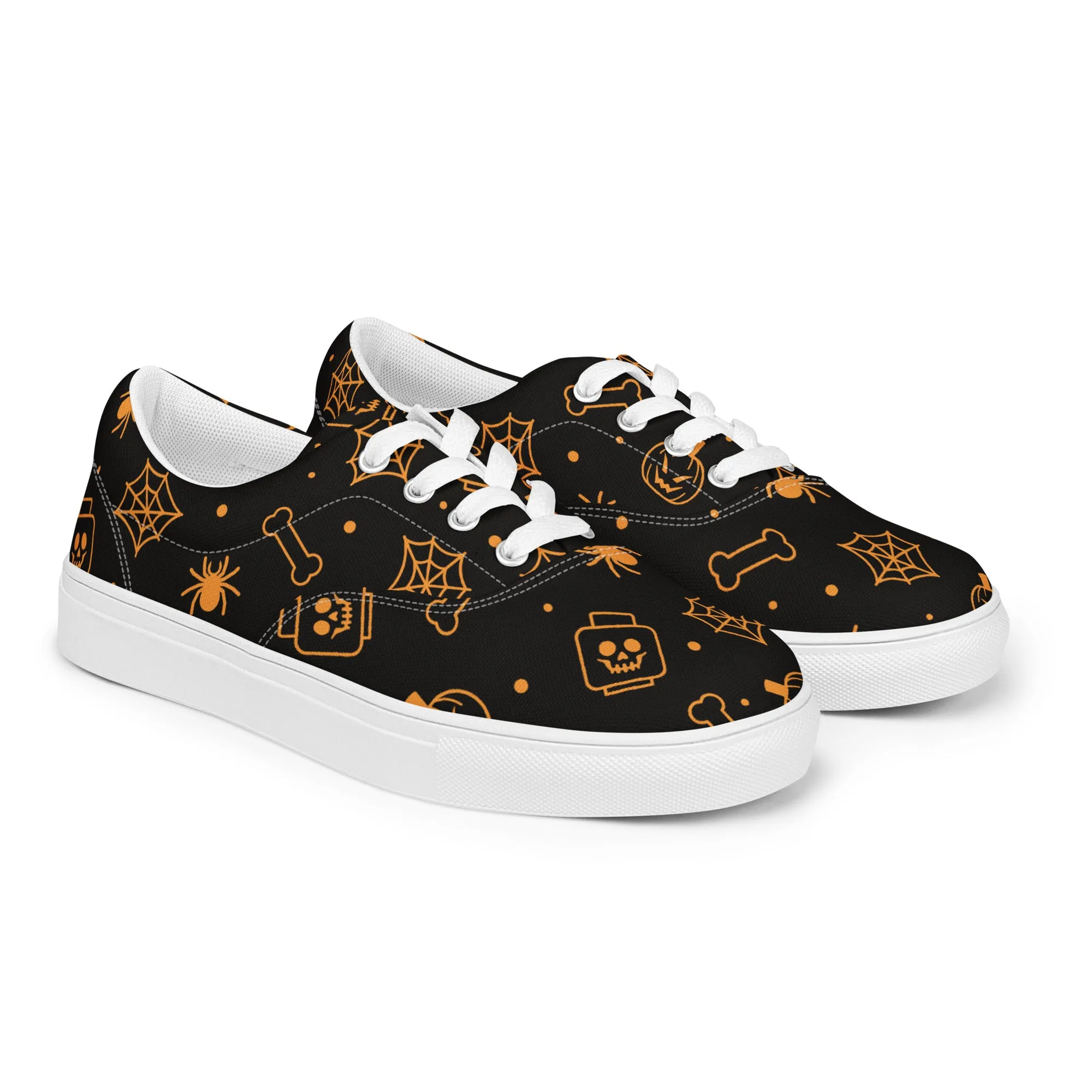 Halloween Ghost Spider Skeletons Women’s Lace-Up Canvas Shoes