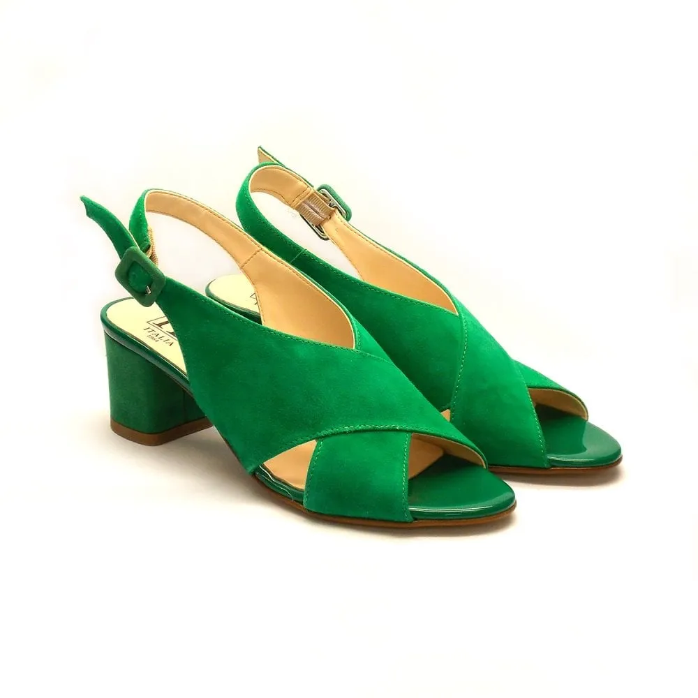 HB F2049 Green Suede Heeled Sandals