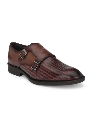 Hitz Men's Brown Leather Double Strap Monk Shoes