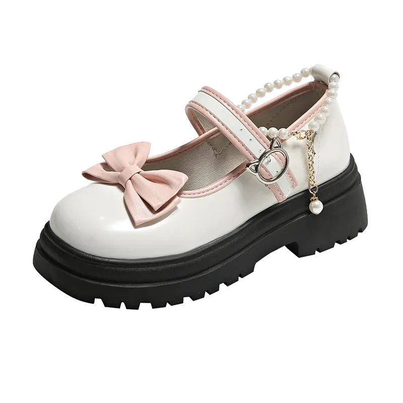 Hnzxzm Summer Female Shoes Fashion Mary Jane Shoes Round Head Band Heel Shoes Women Bow Pearl Square Heel Low-top Pumps