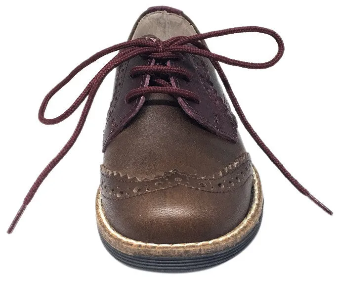 Hoo Shoes Boy's and Girl's Ralph's Brown Maroon Smooth Leather Lace Up Platform Tip Oxford Shoe