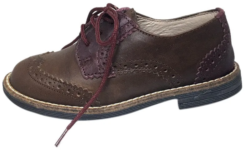 Hoo Shoes Boy's and Girl's Ralph's Brown Maroon Smooth Leather Lace Up Platform Tip Oxford Shoe