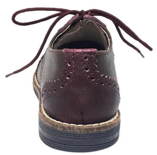 Hoo Shoes Boy's and Girl's Ralph's Brown Maroon Smooth Leather Lace Up Platform Tip Oxford Shoe