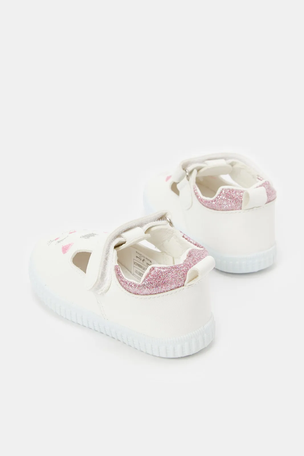 Infant Girls White Velcro Strap Pump