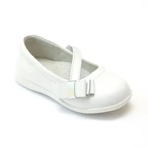 L'Amour Girls White Sporty Bow Mary Janes