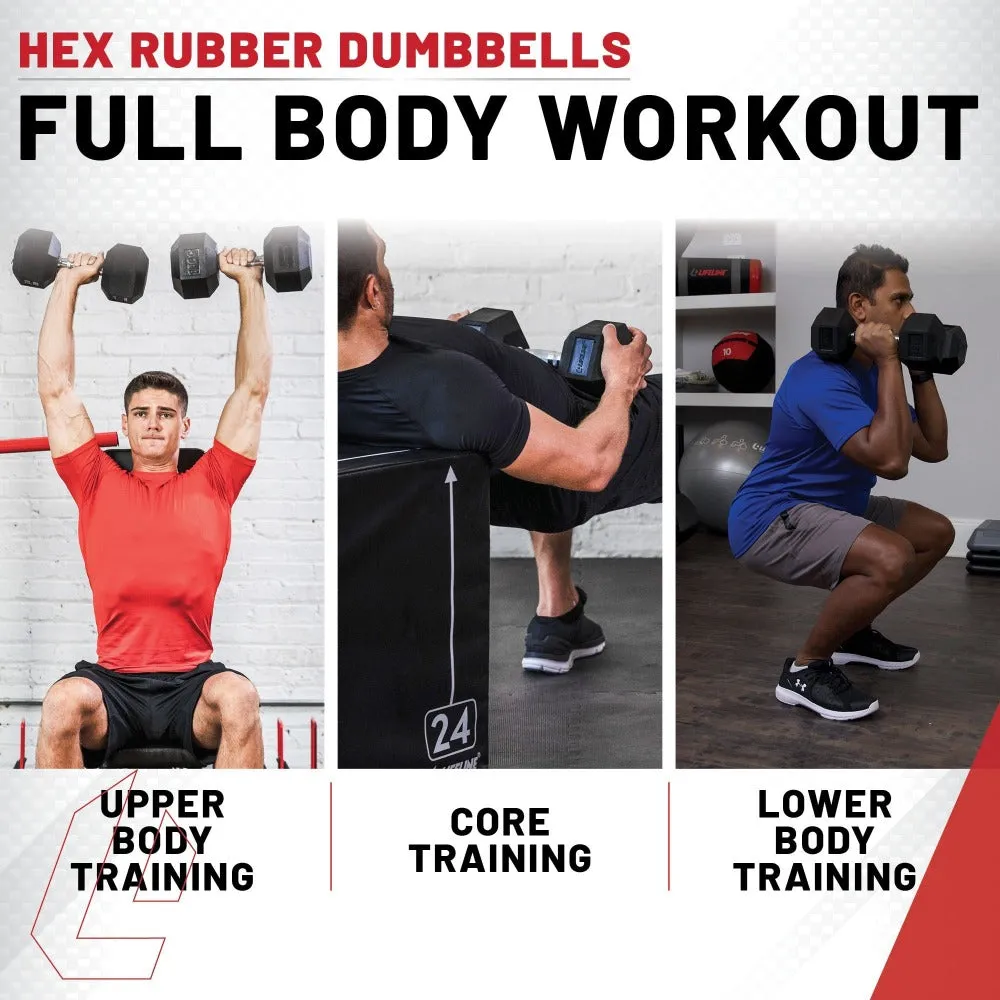 Lifeline Hex Rubber Dumbbell Fitness Training Weight Set