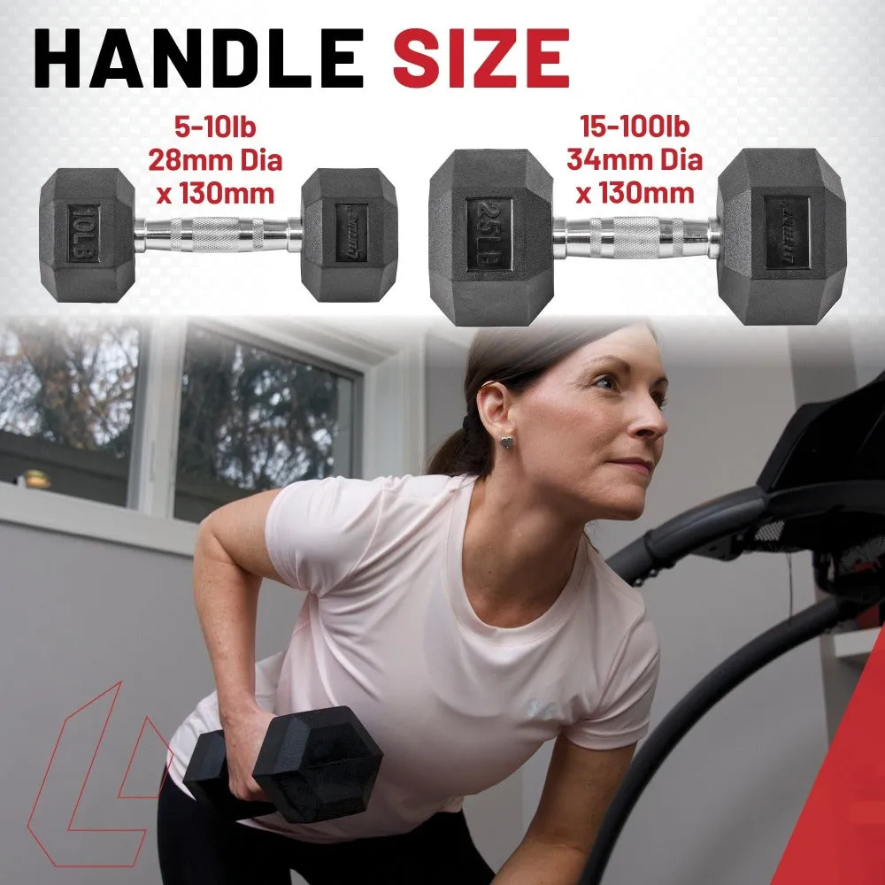 Lifeline Hex Rubber Dumbbell Fitness Training Weight Set