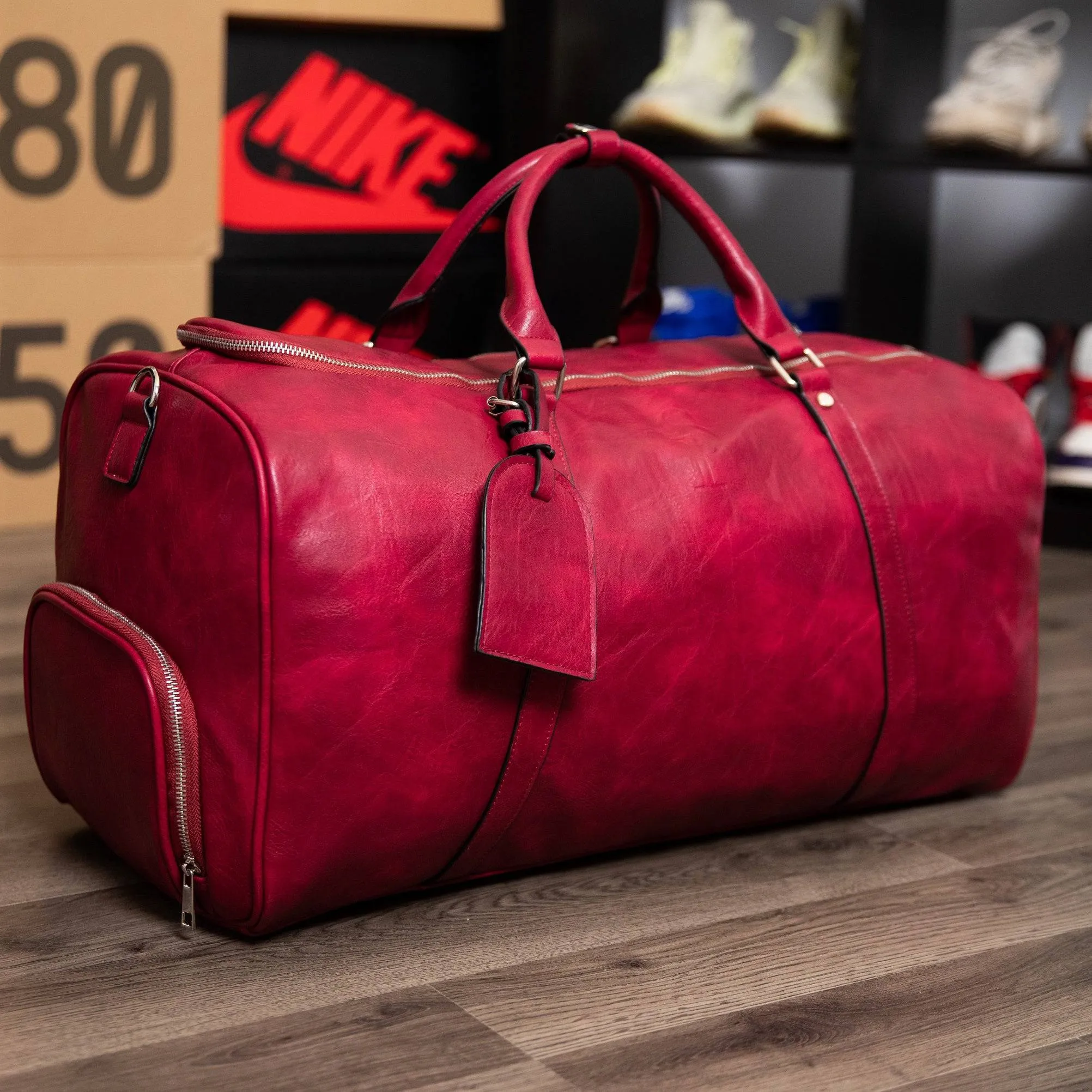 Maroon Luciano Leather Duffle Bag