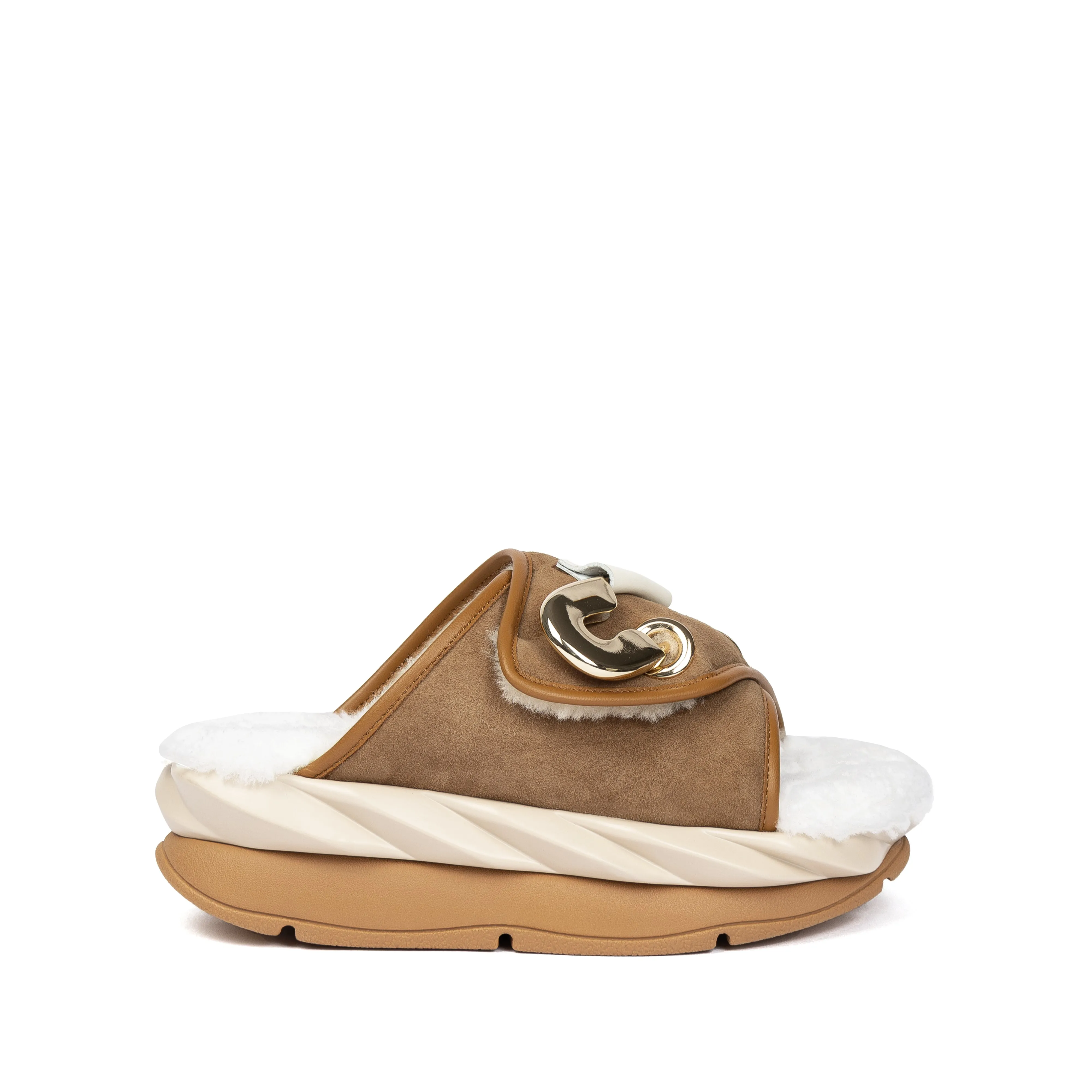 Mellow Pin Shearling Sandal Tan