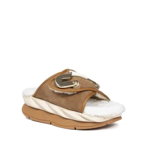 Mellow Pin Shearling Sandal Tan