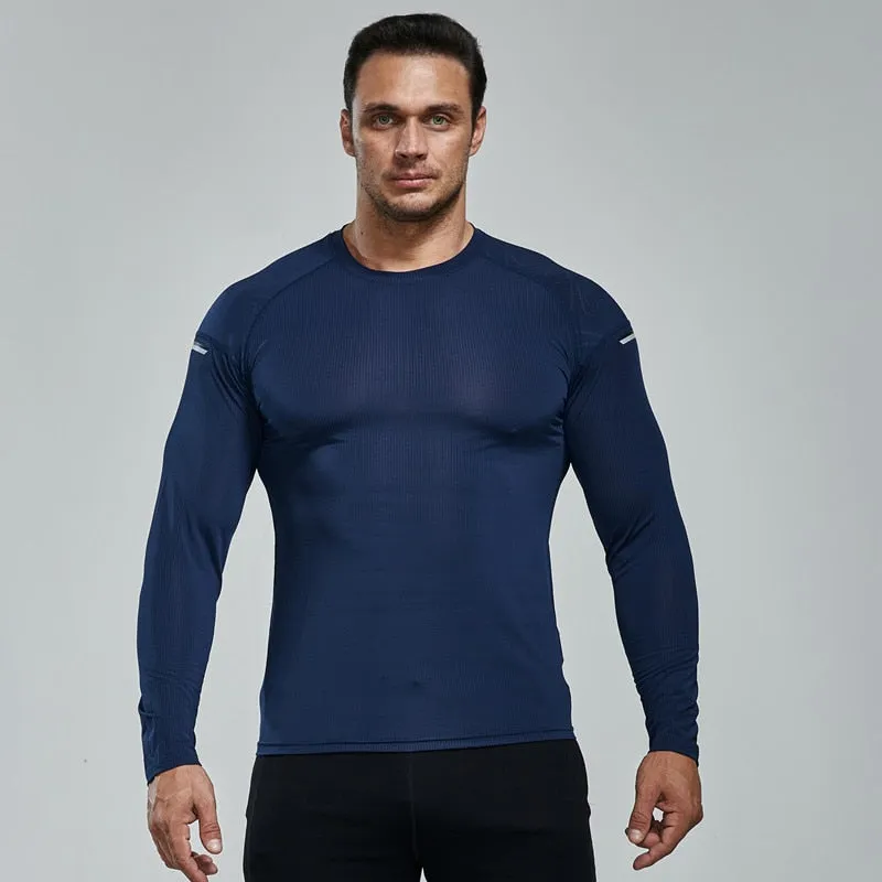 Men Elastic Compression Fitness T Shirt Tight Running Sport Clothes Long Sleeve Training Jogging Sportswear Quick Dry Rash Guard