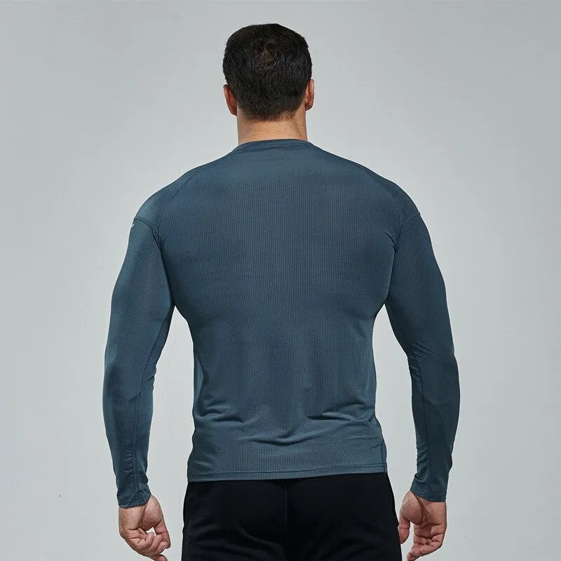 Men Elastic Compression Fitness T Shirt Tight Running Sport Clothes Long Sleeve Training Jogging Sportswear Quick Dry Rash Guard