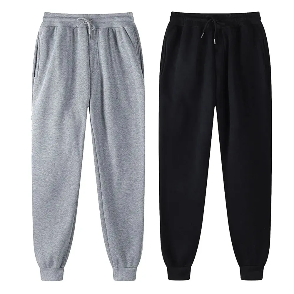 Men Jogging Sweatpants Winter 2024 Fashion Casual Pants Drawstring Pure Color Brand Black Trousers Jogger Fitness Training Gray