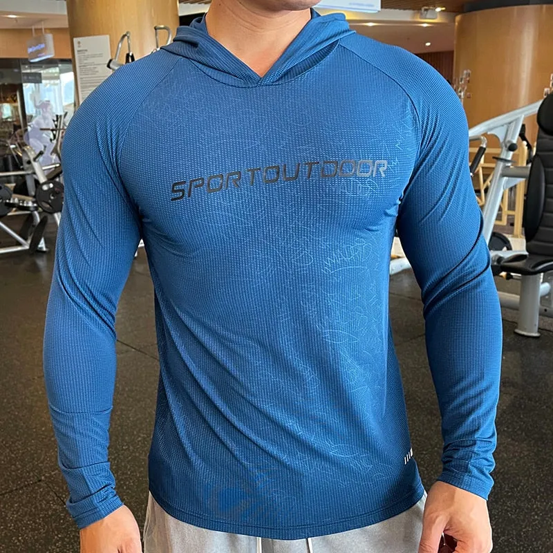 Men Running Sport Hoodies Fitness Swearshirt Clothing Gym Training Jogging Loose Hooded Outdoor Quick Dry Breathable Sportswear