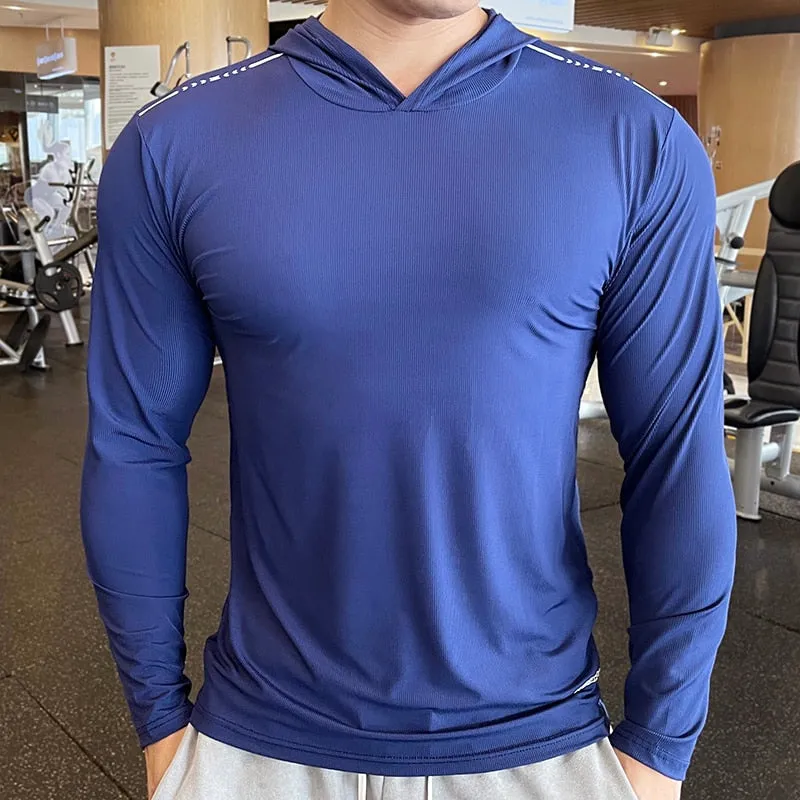 Men Running Sport Hoodies Fitness Swearshirt Clothing Gym Training Jogging Loose Hooded Outdoor Quick Dry Breathable Sportswear