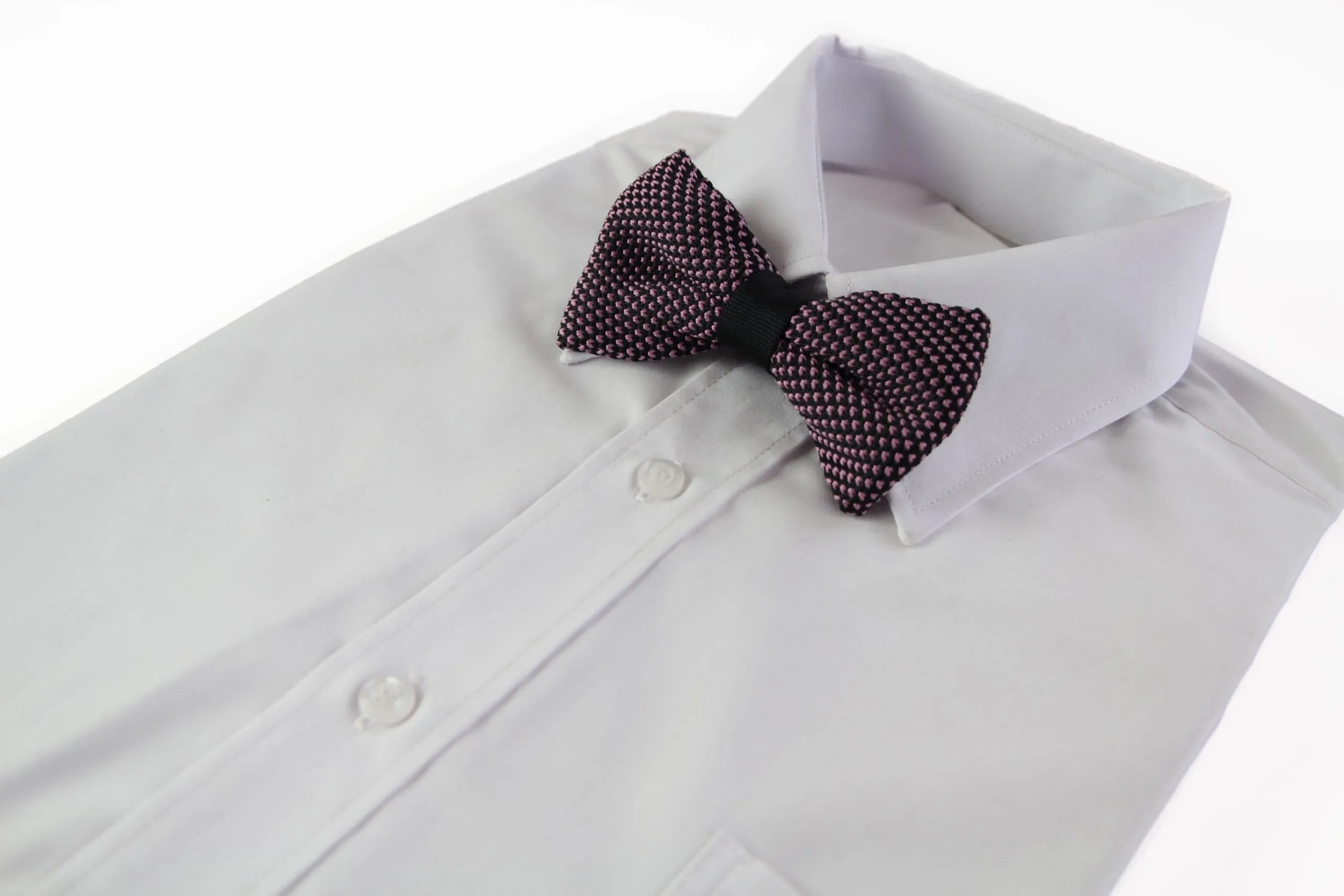 Mens Black & Baby Pink Cross-Hatched Knitted Bow Tie