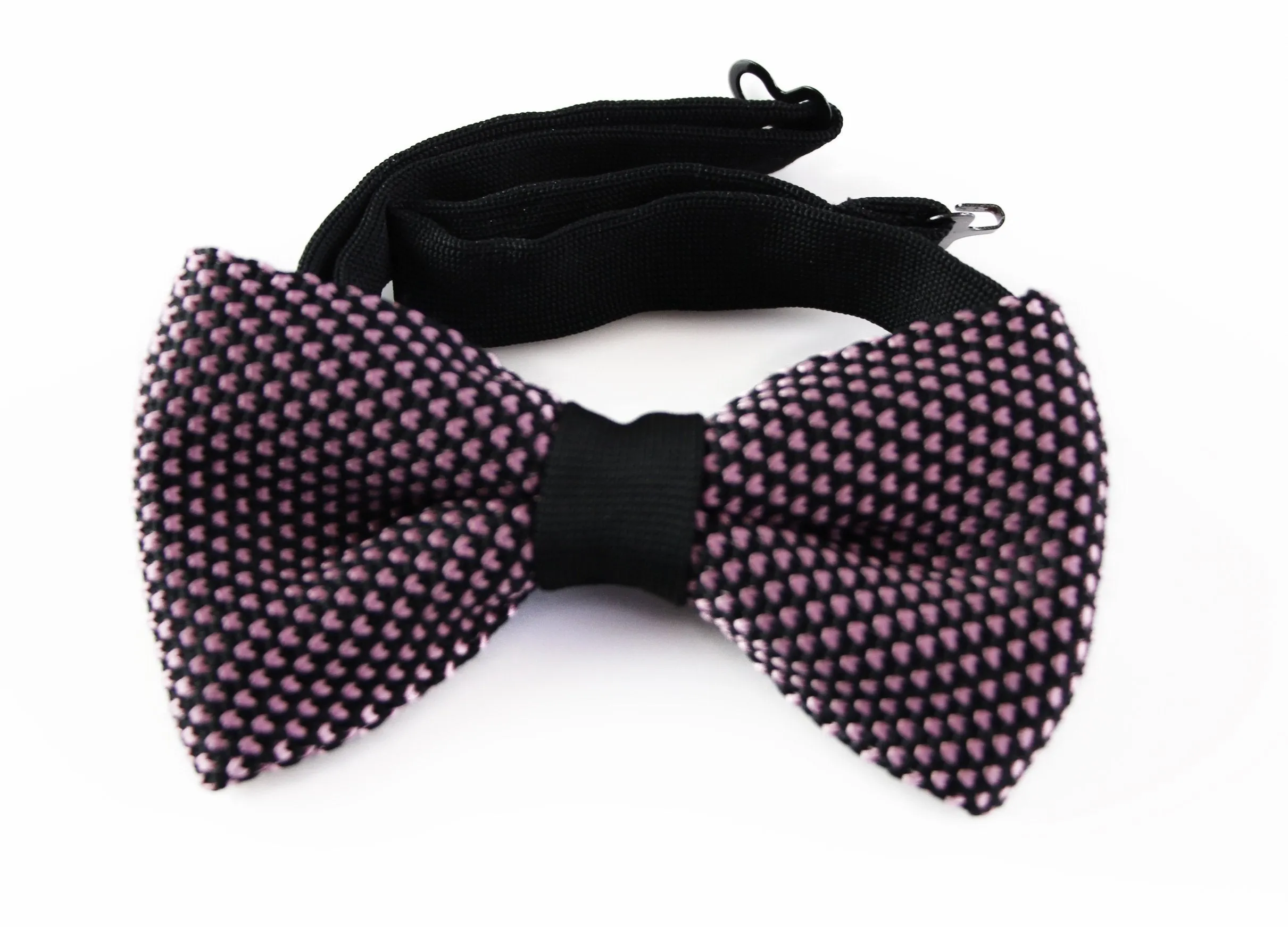 Mens Black & Baby Pink Cross-Hatched Knitted Bow Tie