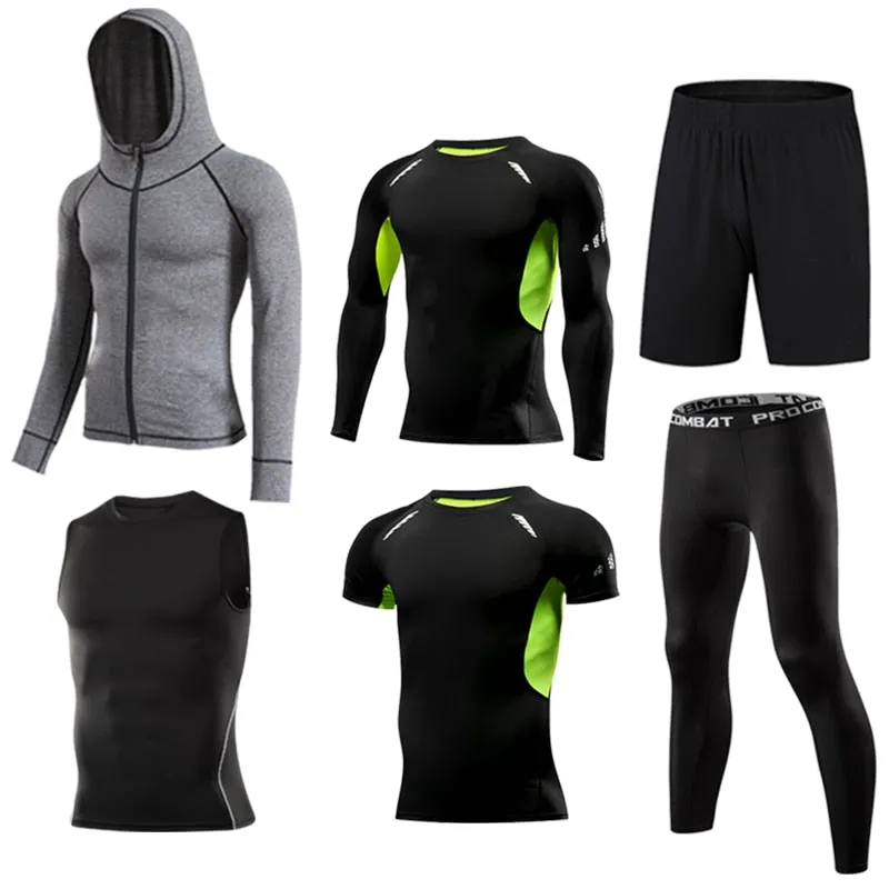 Men's Compression Sportswear Suit Running Set for Male Jogging Workout Sport Clothes Sexy Tight Fitness Training Tracksuit Black