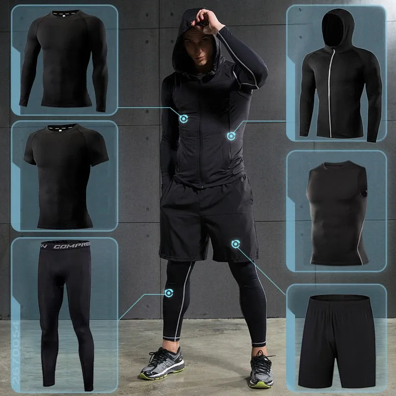 Men's Compression Sportswear Suit Running Set for Male Jogging Workout Sport Clothes Sexy Tight Fitness Training Tracksuit Black