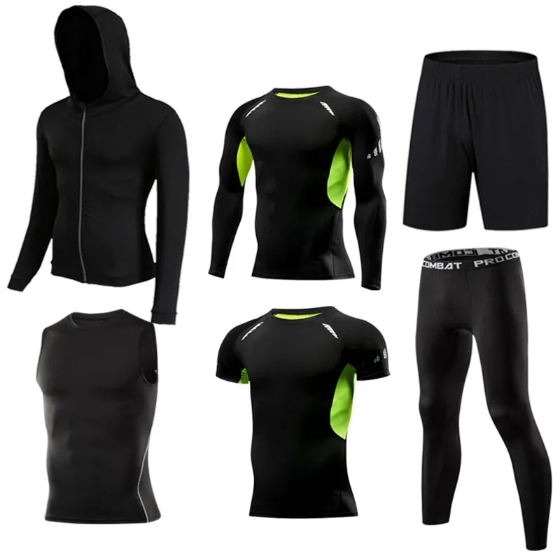 Men's Compression Sportswear Suit Running Set for Male Jogging Workout Sport Clothes Sexy Tight Fitness Training Tracksuit Black