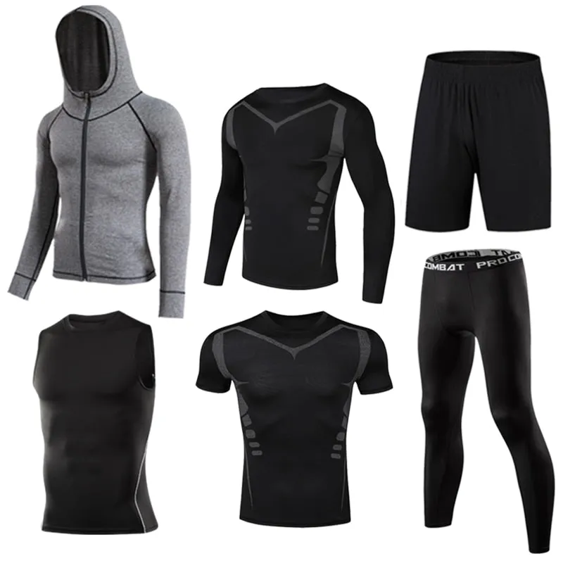 Men's Compression Sportswear Suit Running Set for Male Jogging Workout Sport Clothes Sexy Tight Fitness Training Tracksuit Black