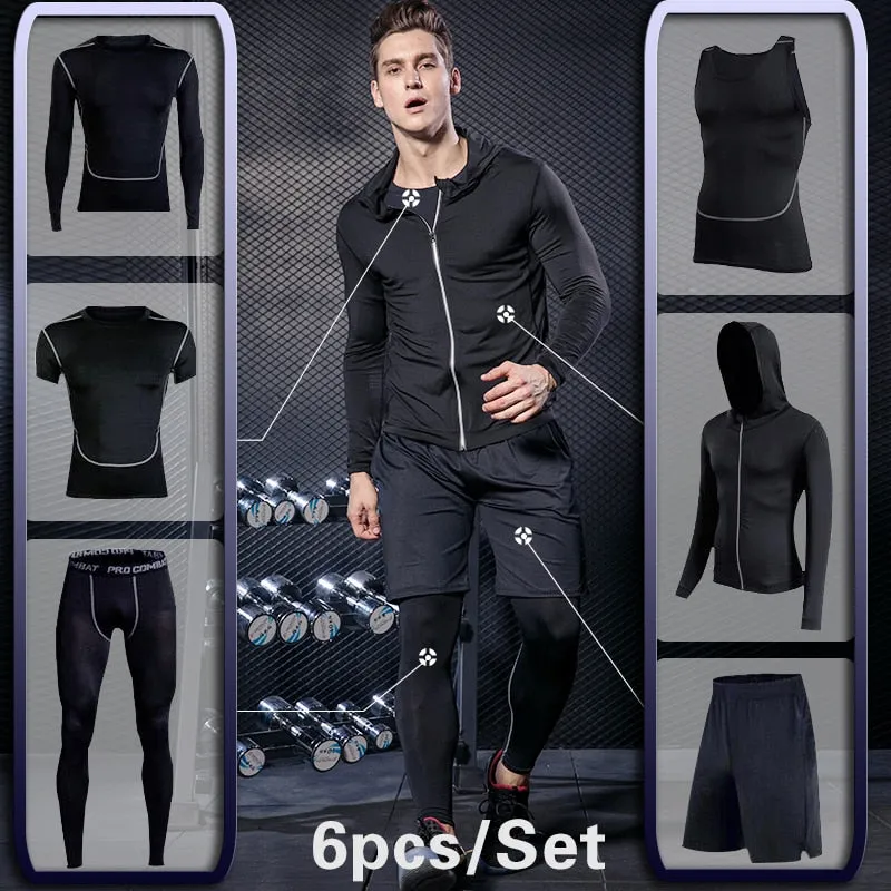 Men's Compression Sportswear Suit Running Set for Male Jogging Workout Sport Clothes Sexy Tight Fitness Training Tracksuit Black