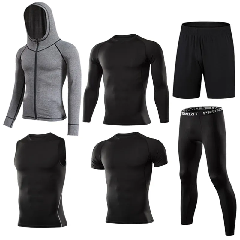 Men's Compression Sportswear Suit Running Set for Male Jogging Workout Sport Clothes Sexy Tight Fitness Training Tracksuit Black