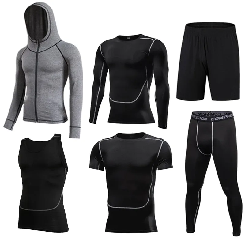 Men's Compression Sportswear Suit Running Set for Male Jogging Workout Sport Clothes Sexy Tight Fitness Training Tracksuit Black