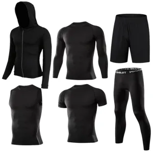 Men's Compression Sportswear Suit Running Set for Male Jogging Workout Sport Clothes Sexy Tight Fitness Training Tracksuit Black