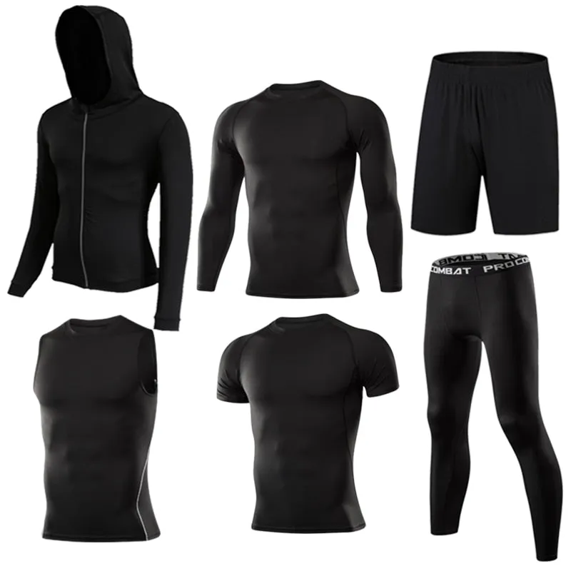 Men's Compression Sportswear Suit Running Set for Male Jogging Workout Sport Clothes Sexy Tight Fitness Training Tracksuit Black