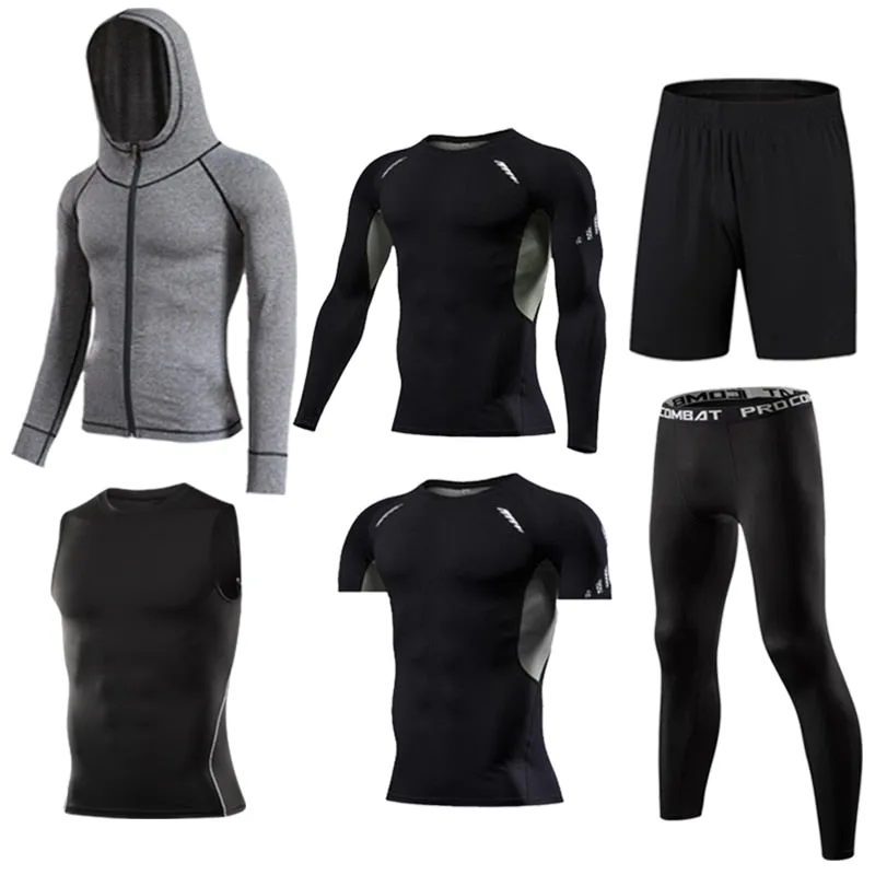 Men's Compression Sportswear Suit Running Set for Male Jogging Workout Sport Clothes Sexy Tight Fitness Training Tracksuit Black