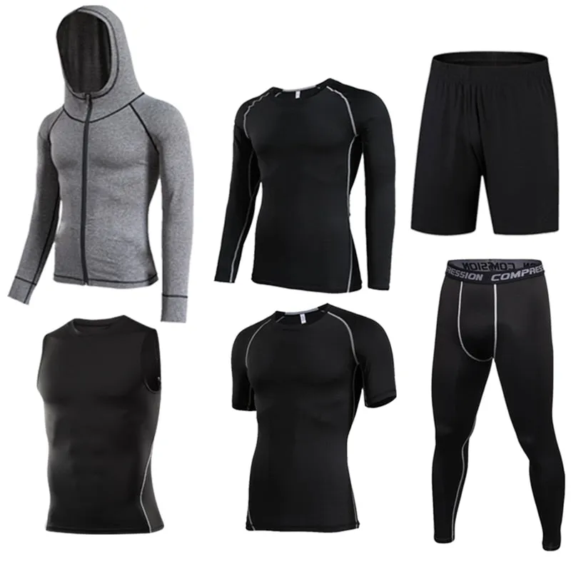 Men's Compression Sportswear Suit Running Set for Male Jogging Workout Sport Clothes Sexy Tight Fitness Training Tracksuit Black