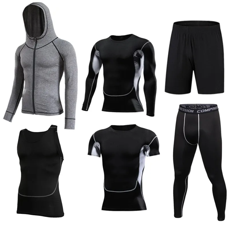 Men's Compression Sportswear Suit Running Set for Male Jogging Workout Sport Clothes Sexy Tight Fitness Training Tracksuit Black