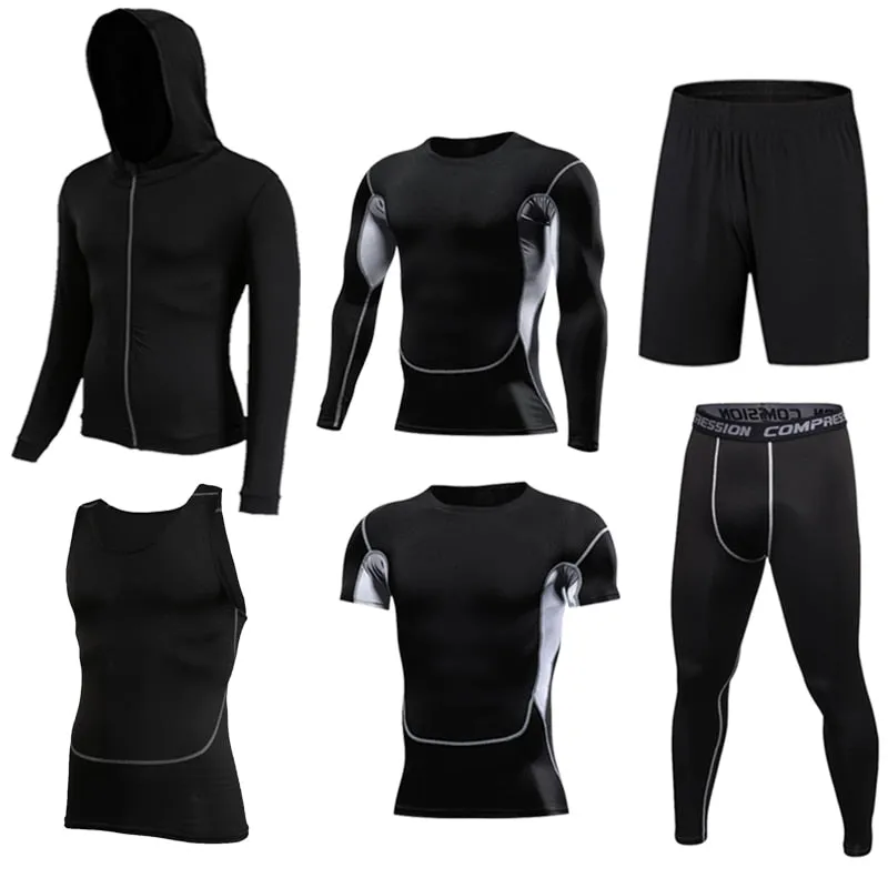 Men's Compression Sportswear Suit Running Set for Male Jogging Workout Sport Clothes Sexy Tight Fitness Training Tracksuit Black