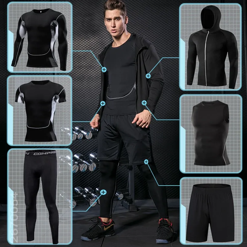 Men's Compression Sportswear Suit Running Set for Male Jogging Workout Sport Clothes Sexy Tight Fitness Training Tracksuit Black