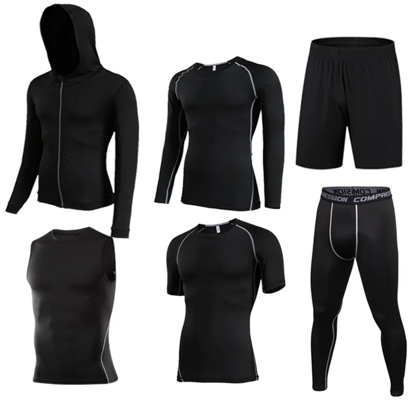 Men's Compression Sportswear Suit Running Set for Male Jogging Workout Sport Clothes Sexy Tight Fitness Training Tracksuit Black