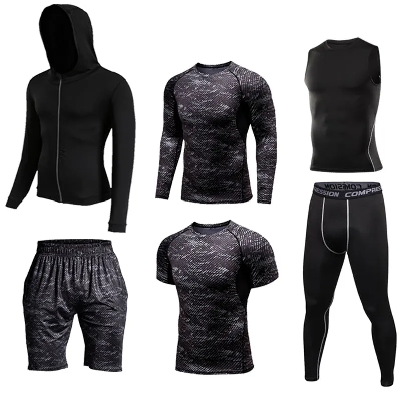 Men's Compression Sportswear Suit Running Set for Male Jogging Workout Sport Clothes Sexy Tight Fitness Training Tracksuit Black