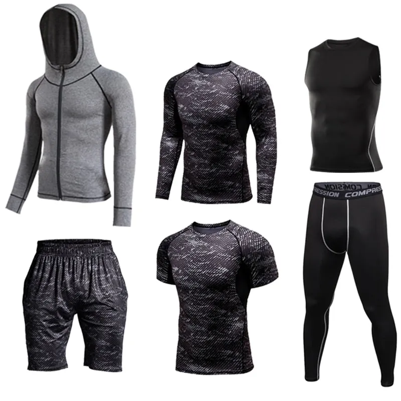 Men's Compression Sportswear Suit Running Set for Male Jogging Workout Sport Clothes Sexy Tight Fitness Training Tracksuit Black