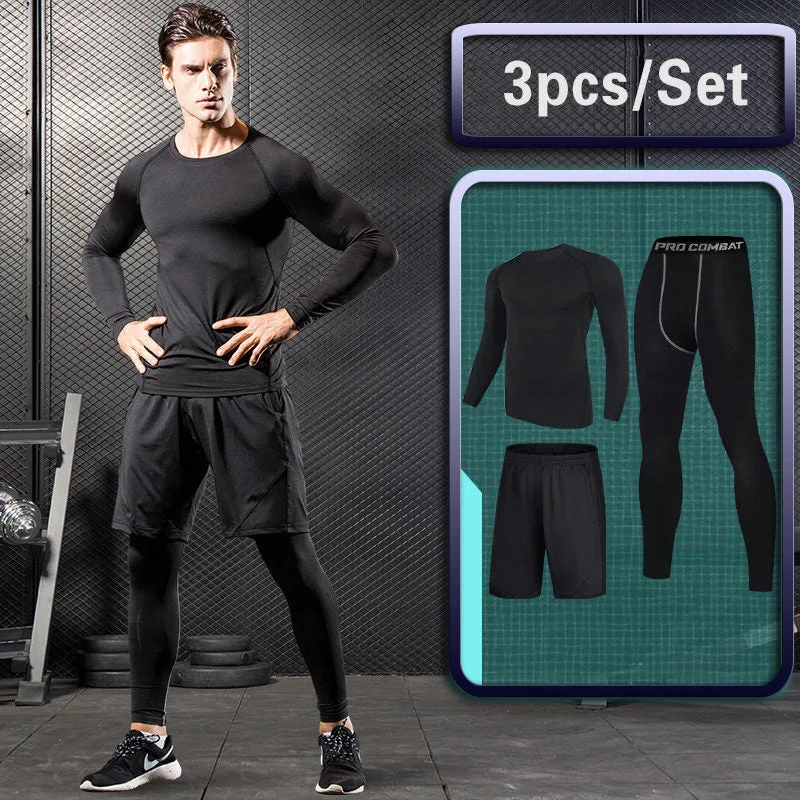 Men's Compression Sportswear Suits Gym Tight Training Clothing Workout Jogging Sports Set Fitness Running Tracksuit Rash Guard